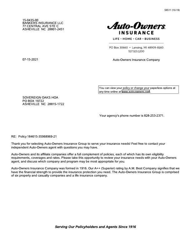 HOA Insurance Policies Sovereign Oaks HOA Asheville, NC